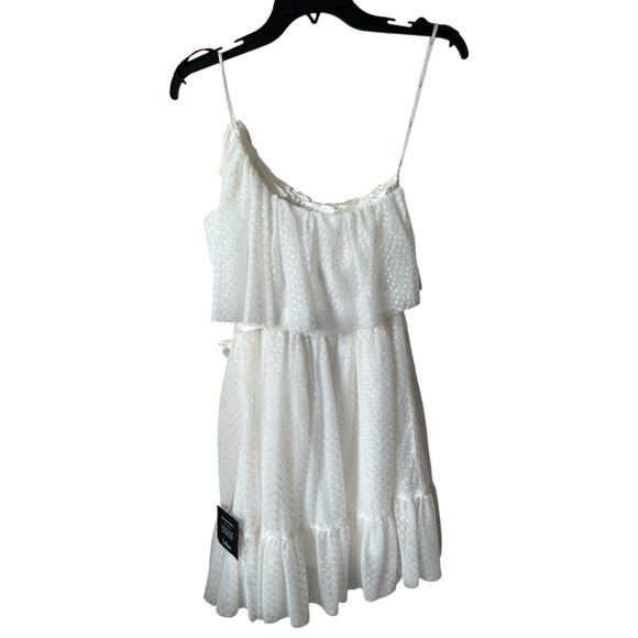 NWT Lulus White Adorable Event Swiss Dot Mesh One Shoulder Mini Dress Small - Picture 7 of 12